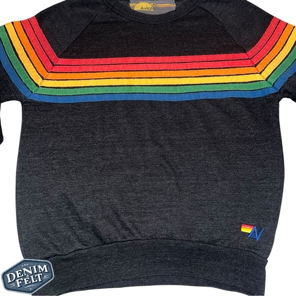 Aviator Nation Unisex Charcoal 6 Stripe Chevron Crewneck/Sweatshirt | PRELOVED🌈 - Picture 2 of 11